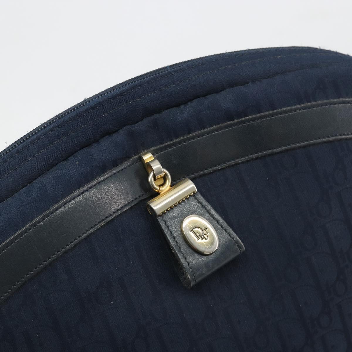 Christian Dior Trotter Canvas Shoulder Bag Navy Gold Auth 198292