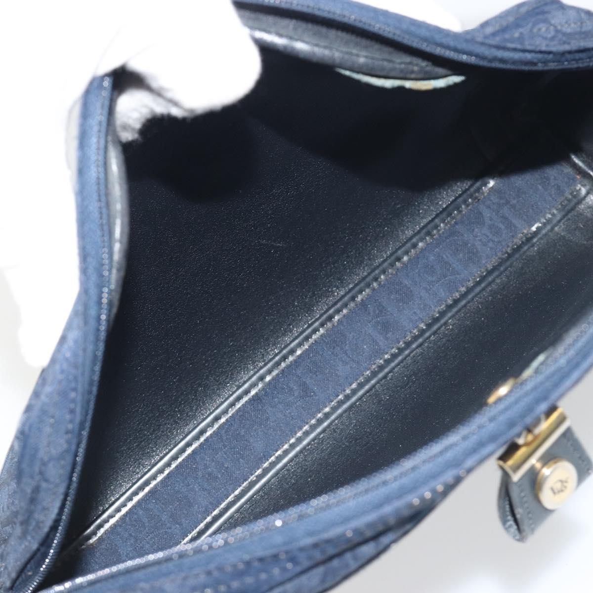 Christian Dior Trotter Canvas Shoulder Bag Navy Gold Auth 198292