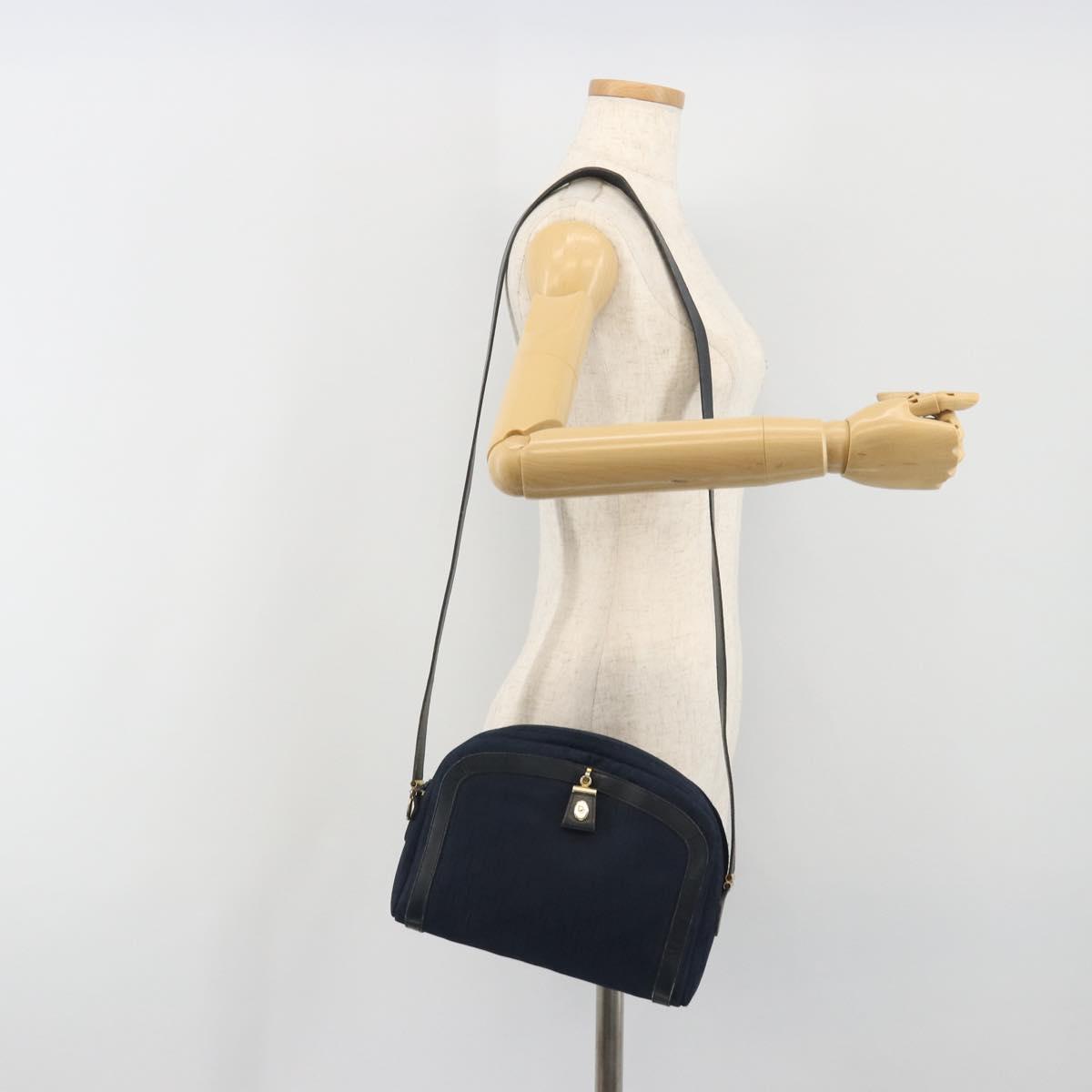 Christian Dior Trotter Canvas Shoulder Bag Navy Gold Auth 198292