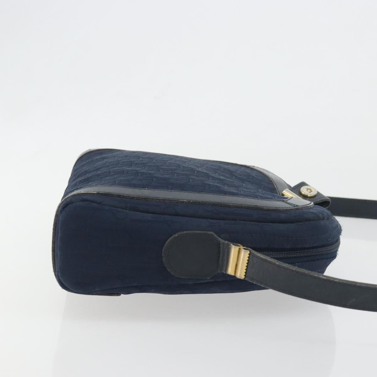 Christian Dior Trotter Canvas Shoulder Bag Navy Gold Auth 198292