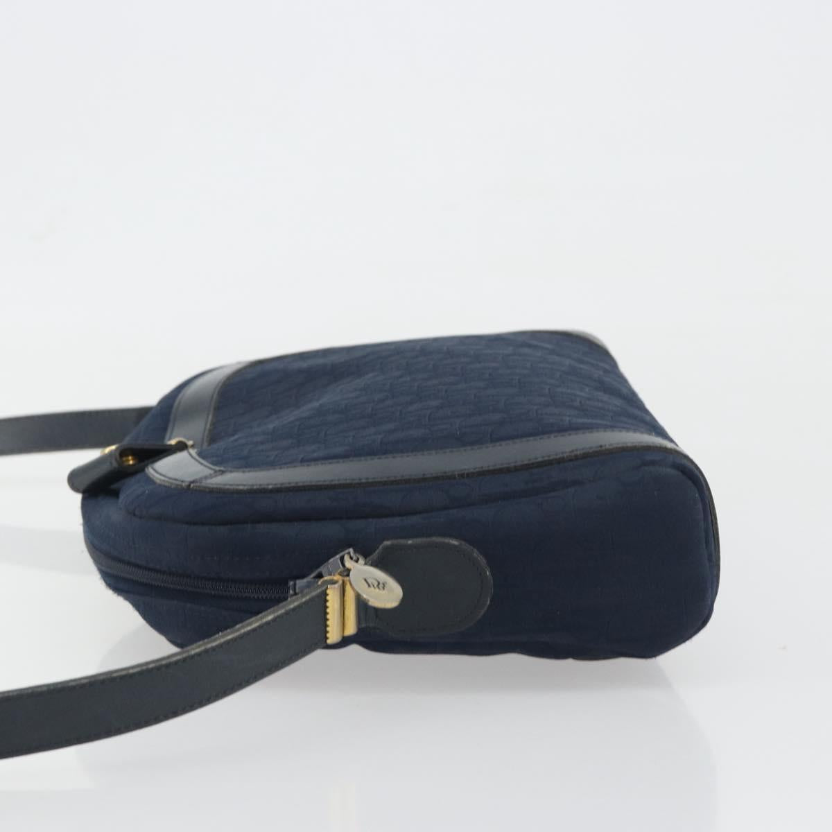 Christian Dior Trotter Canvas Shoulder Bag Navy Gold Auth 198292