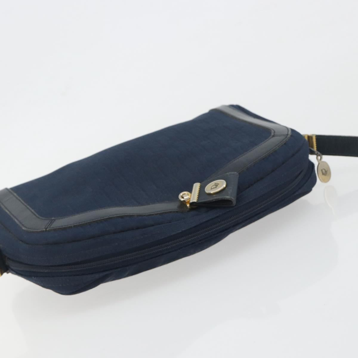 Christian Dior Trotter Canvas Shoulder Bag Navy Gold Auth 198292