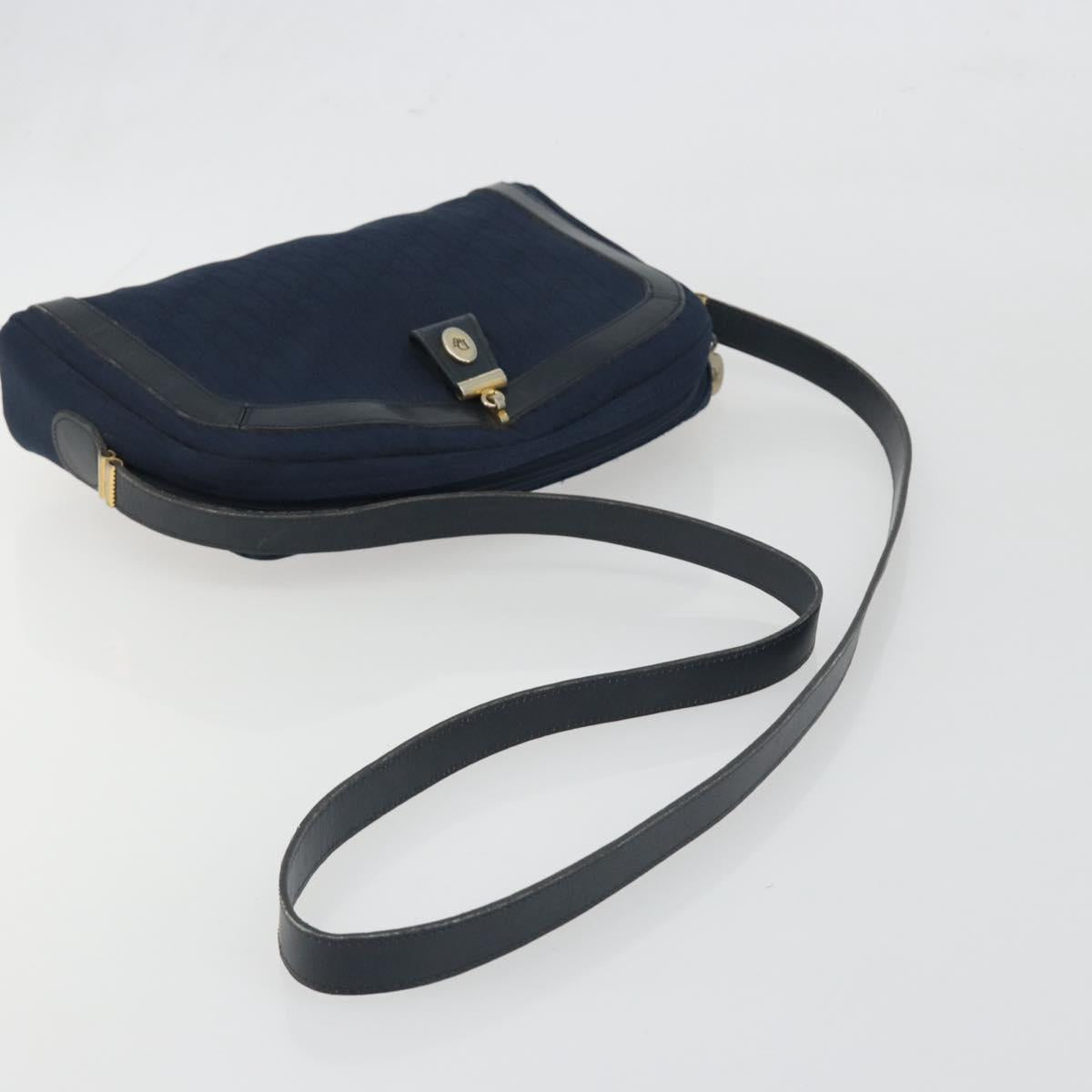 Christian Dior Trotter Canvas Shoulder Bag Navy Gold Auth 198292