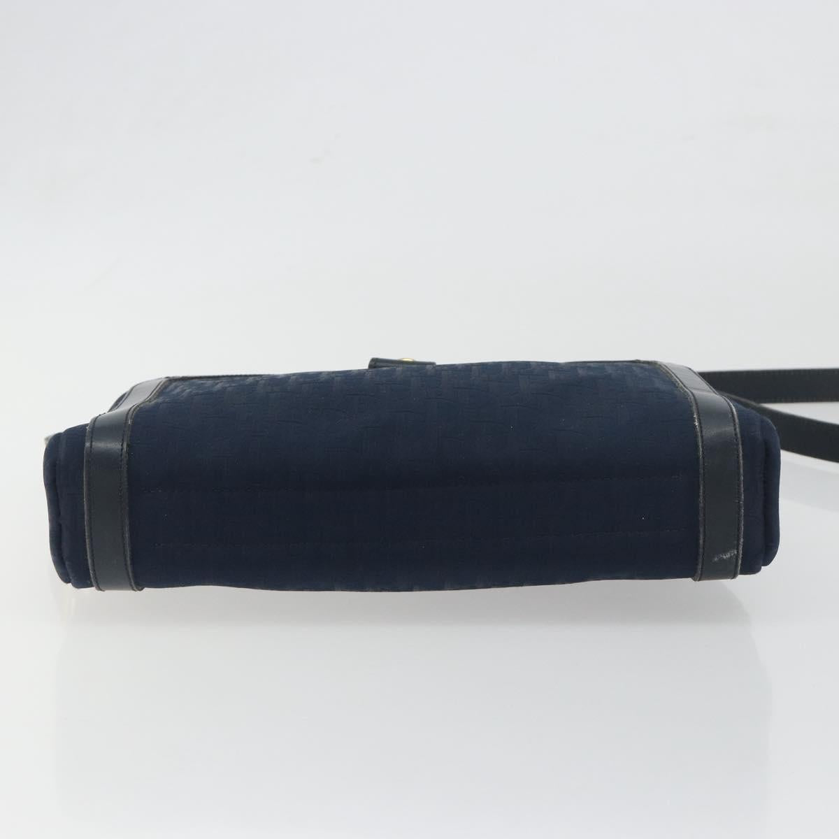 Christian Dior Trotter Canvas Shoulder Bag Navy Gold Auth 198292