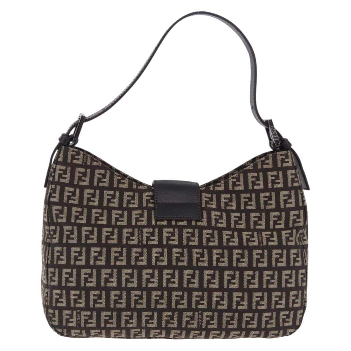FENDI Zucchino Canvas Mamma Baguette Shoulder Bag Brown 8BR036 Auth 198299V