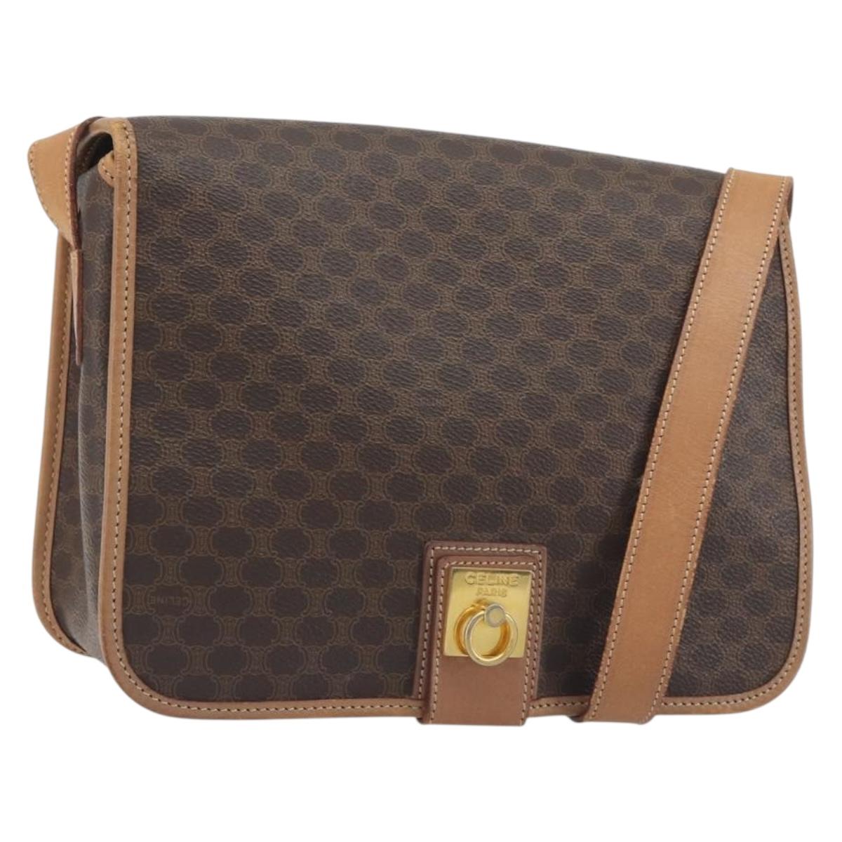 CELINE Macadam Canvas Shoulder Bag PVC Leather Brown Gold Auth 198300