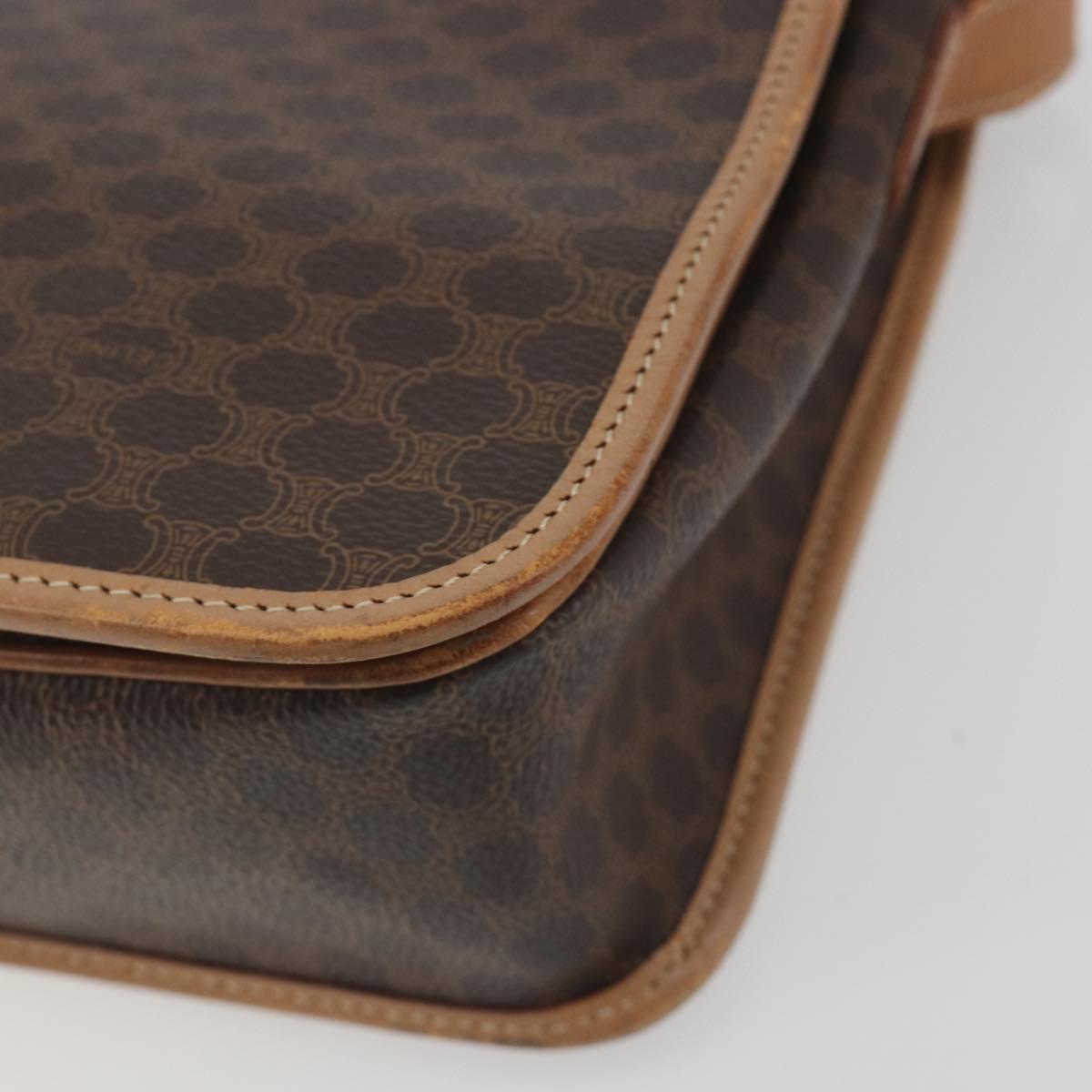 CELINE Macadam Canvas Shoulder Bag PVC Leather Brown Gold Auth 198300