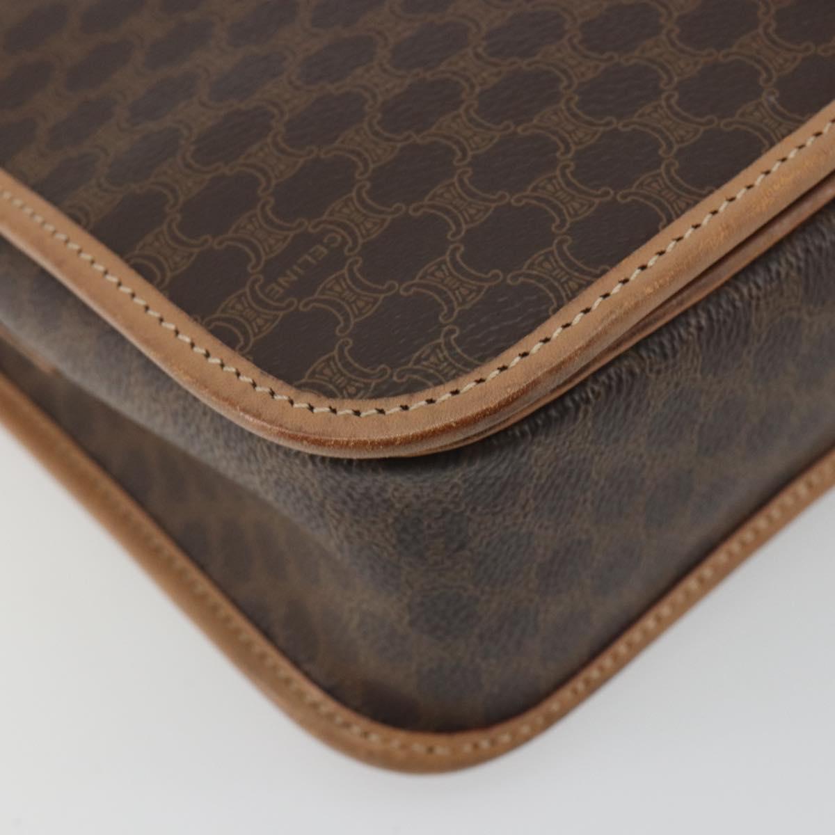 CELINE Macadam Canvas Shoulder Bag PVC Leather Brown Gold Auth 198300
