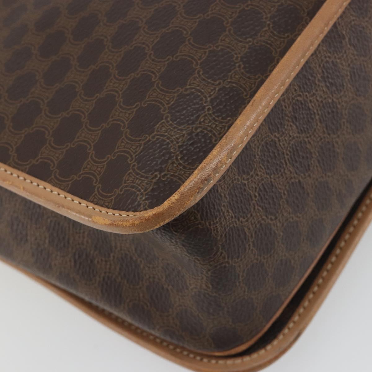 CELINE Macadam Canvas Shoulder Bag PVC Leather Brown Gold Auth 198300