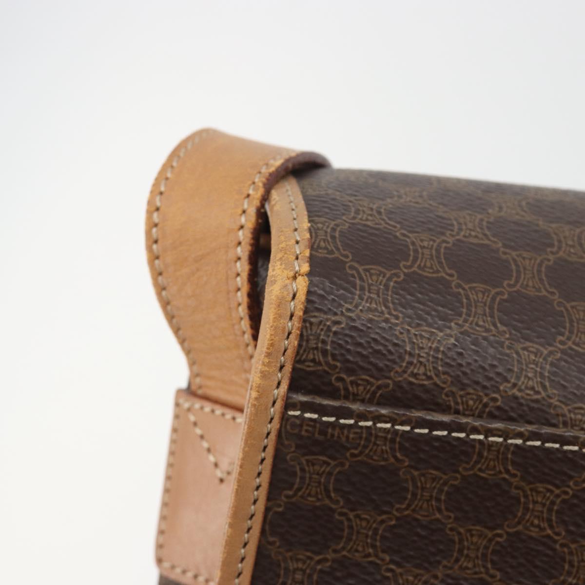 CELINE Macadam Canvas Shoulder Bag PVC Leather Brown Gold Auth 198300