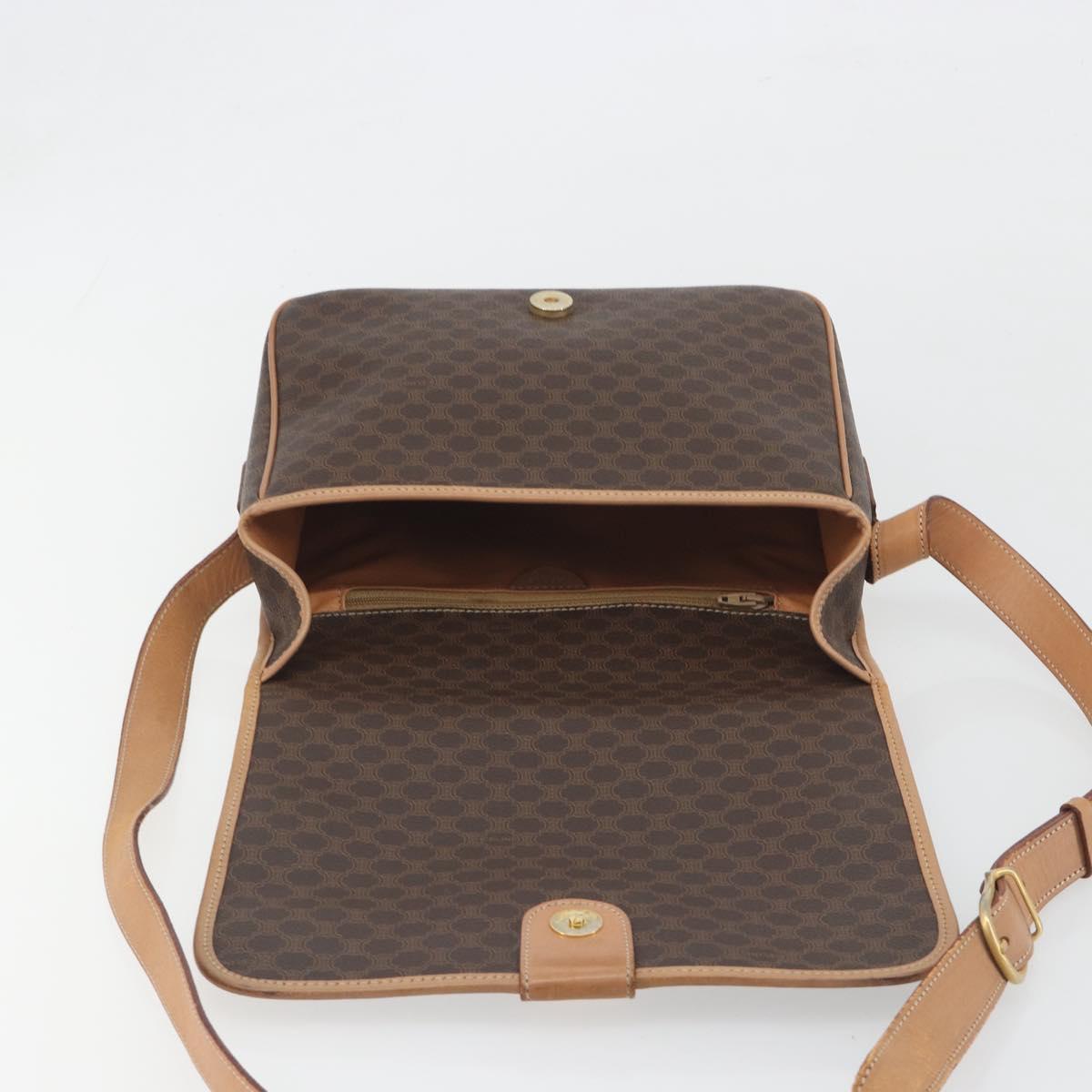 CELINE Macadam Canvas Shoulder Bag PVC Leather Brown Gold Auth 198300