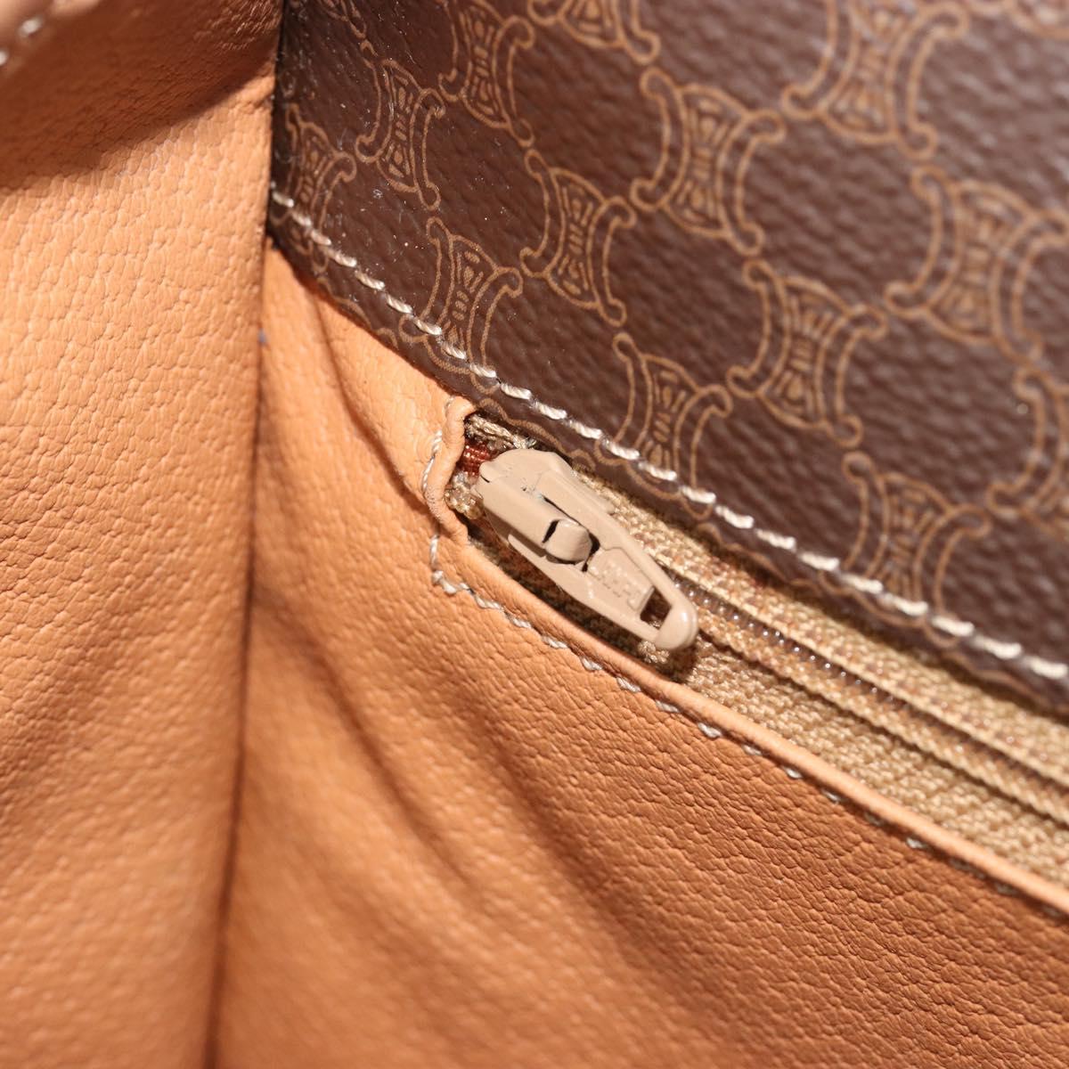 CELINE Macadam Canvas Shoulder Bag PVC Leather Brown Gold Auth 198300