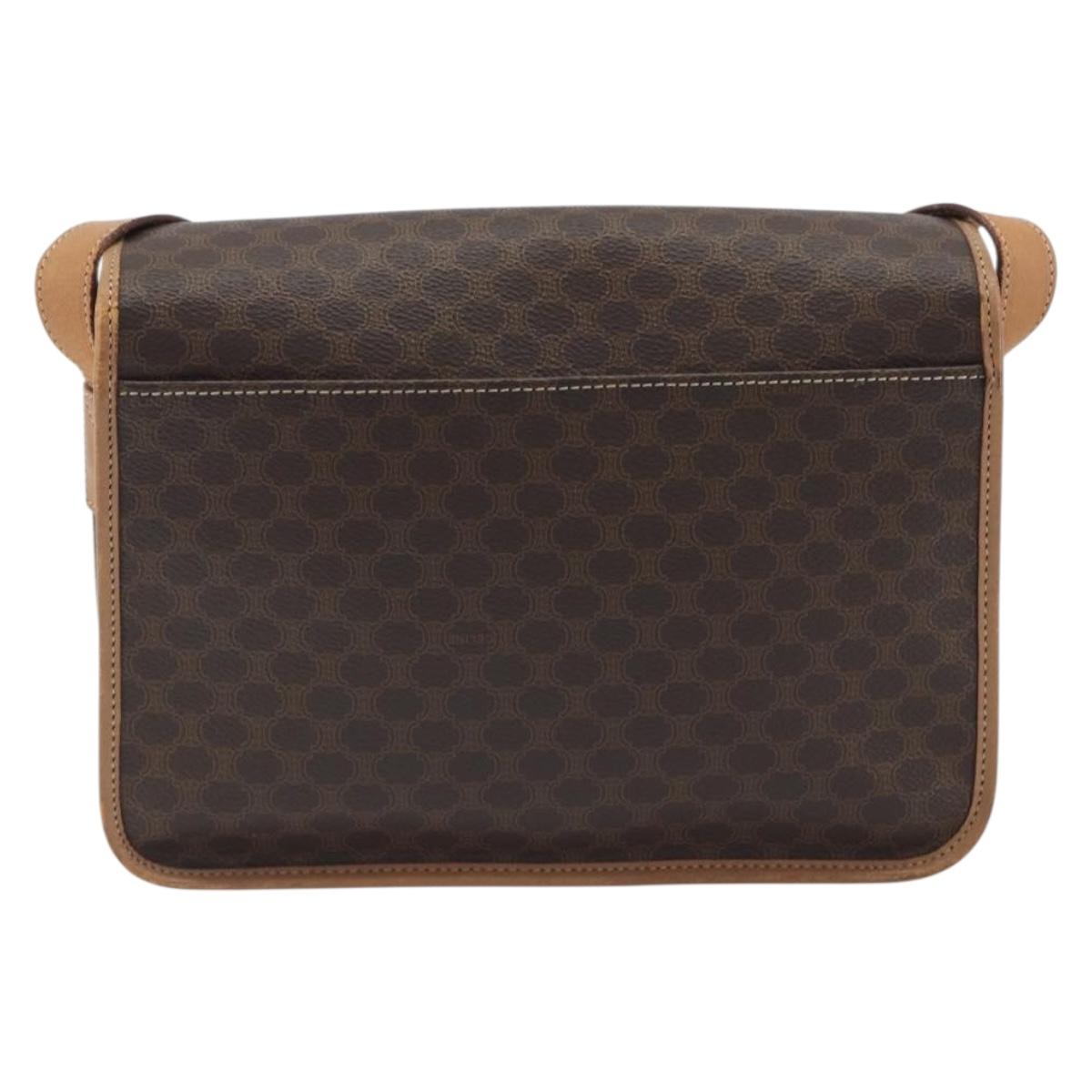 CELINE Macadam Canvas Shoulder Bag PVC Leather Brown Gold Auth 198300