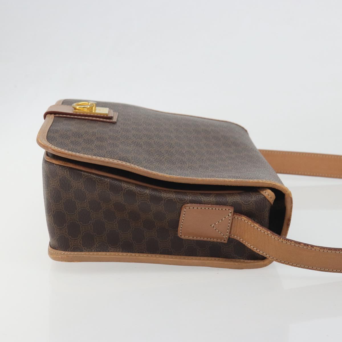 CELINE Macadam Canvas Shoulder Bag PVC Leather Brown Gold Auth 198300