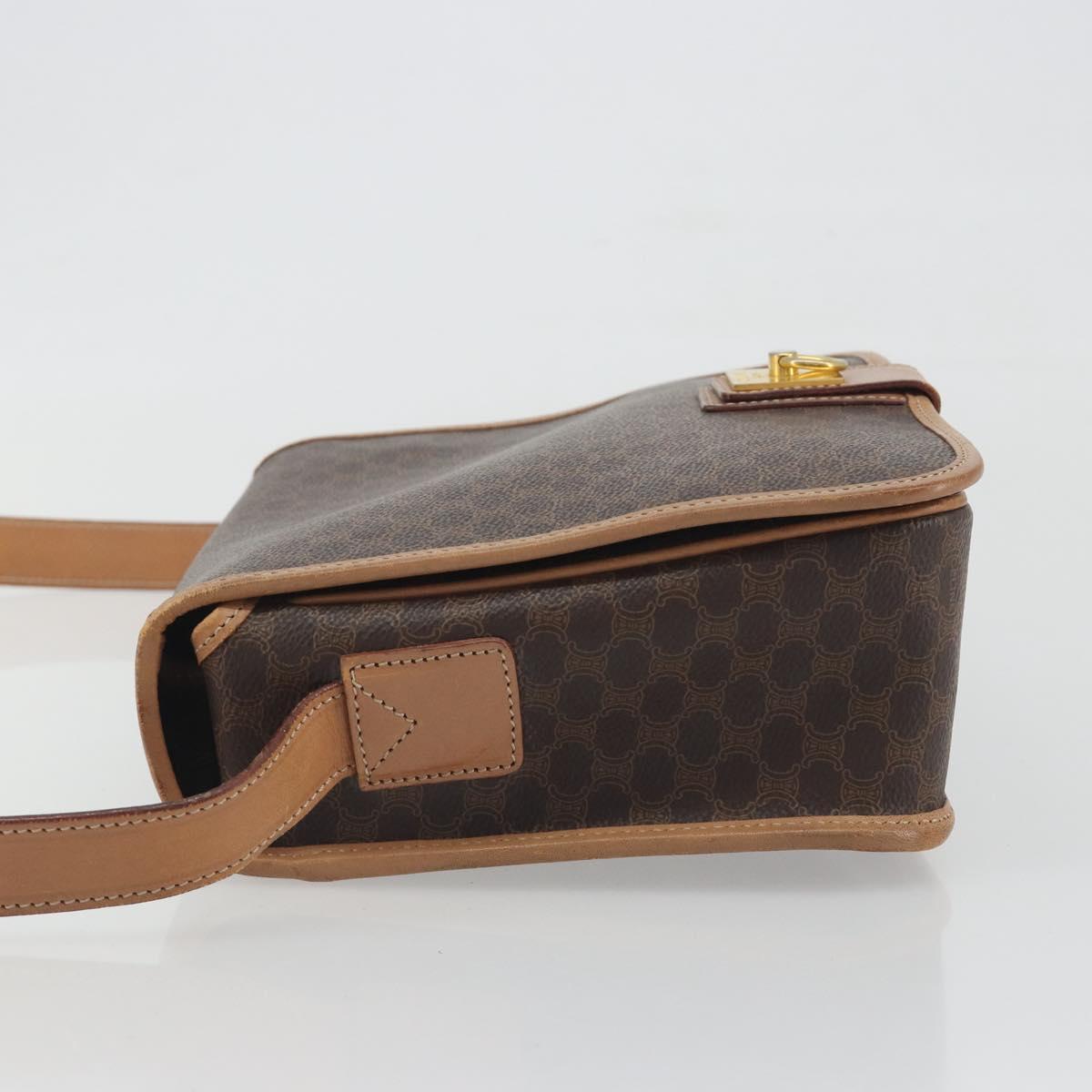 CELINE Macadam Canvas Shoulder Bag PVC Leather Brown Gold Auth 198300