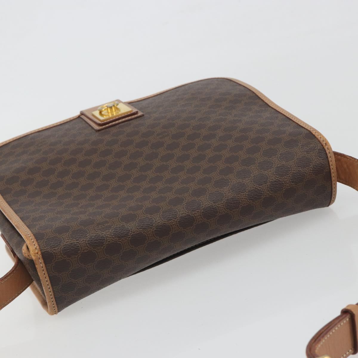 CELINE Macadam Canvas Shoulder Bag PVC Leather Brown Gold Auth 198300
