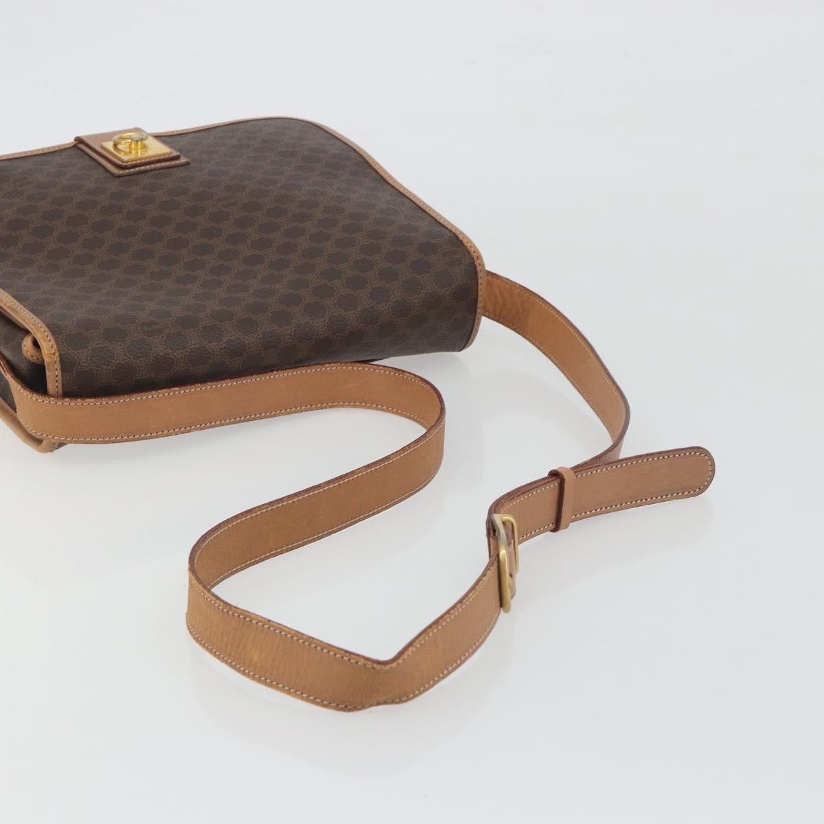 CELINE Macadam Canvas Shoulder Bag PVC Leather Brown Gold Auth 198300