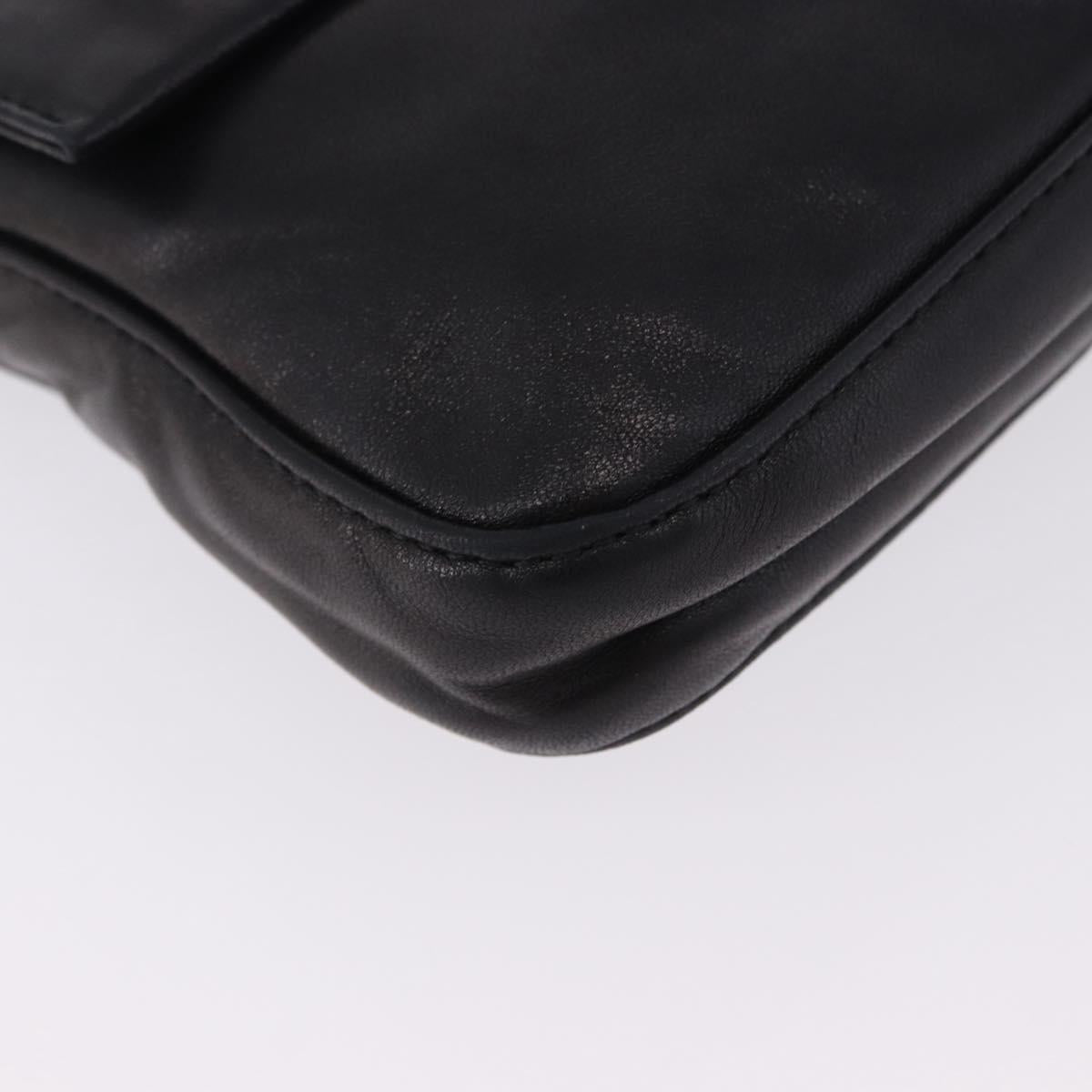 FENDI Mamma Baguette Shoulder Bag Leather Black Silver Auth 198301SAM