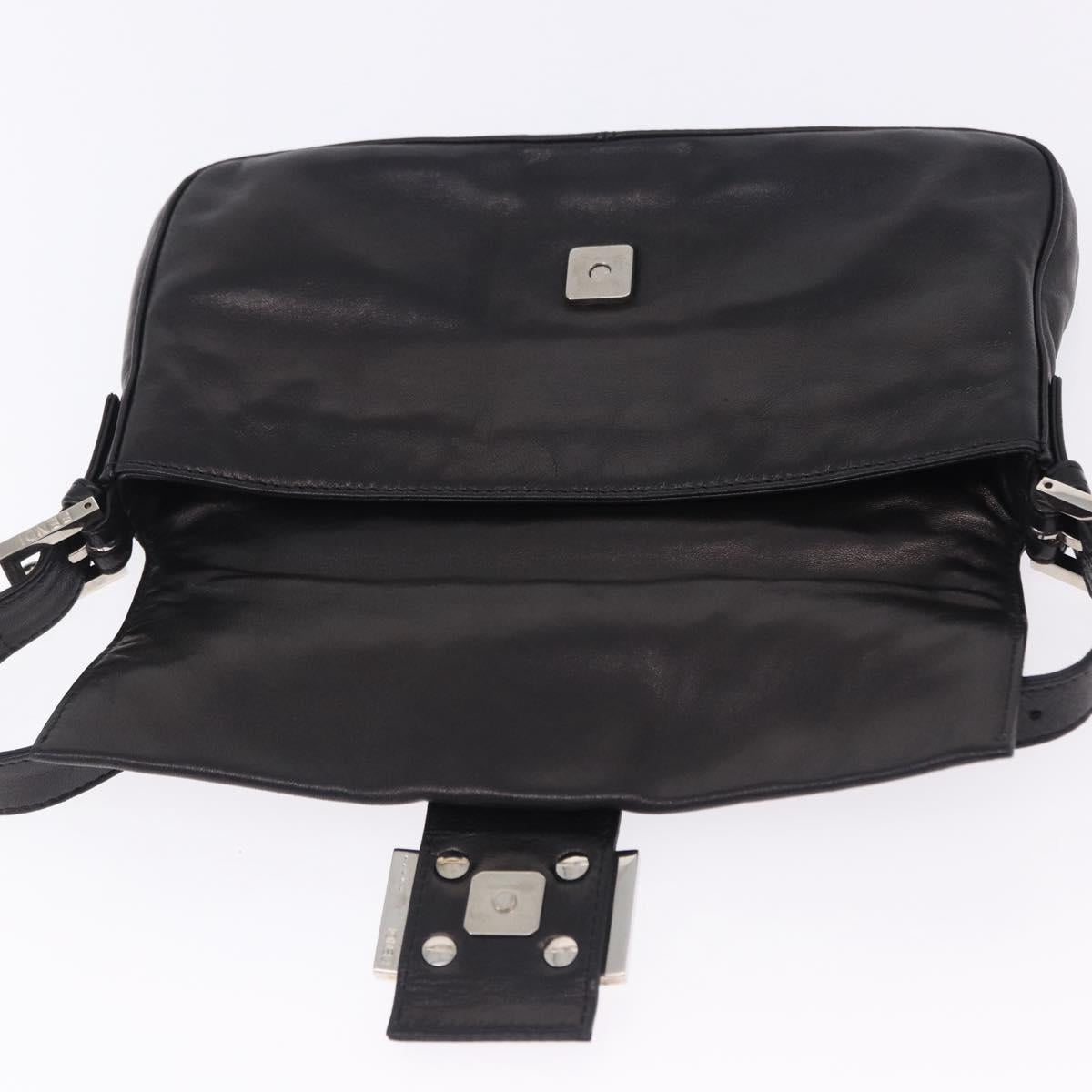 FENDI Mamma Baguette Shoulder Bag Leather Black Silver Auth 198301SAM