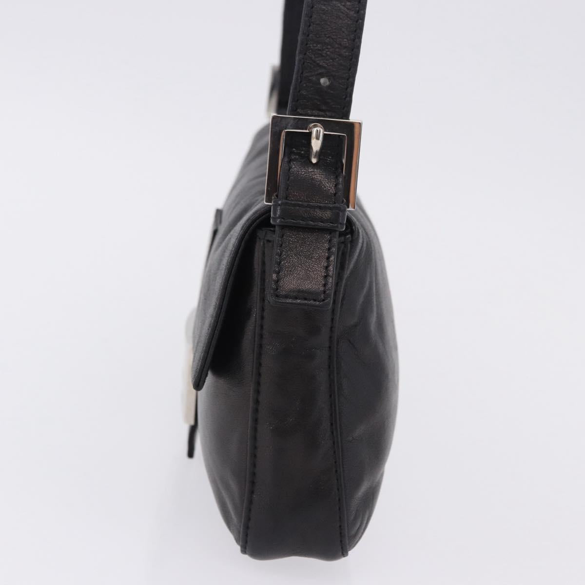 FENDI Mamma Baguette Shoulder Bag Leather Black Silver Auth 198301SAM