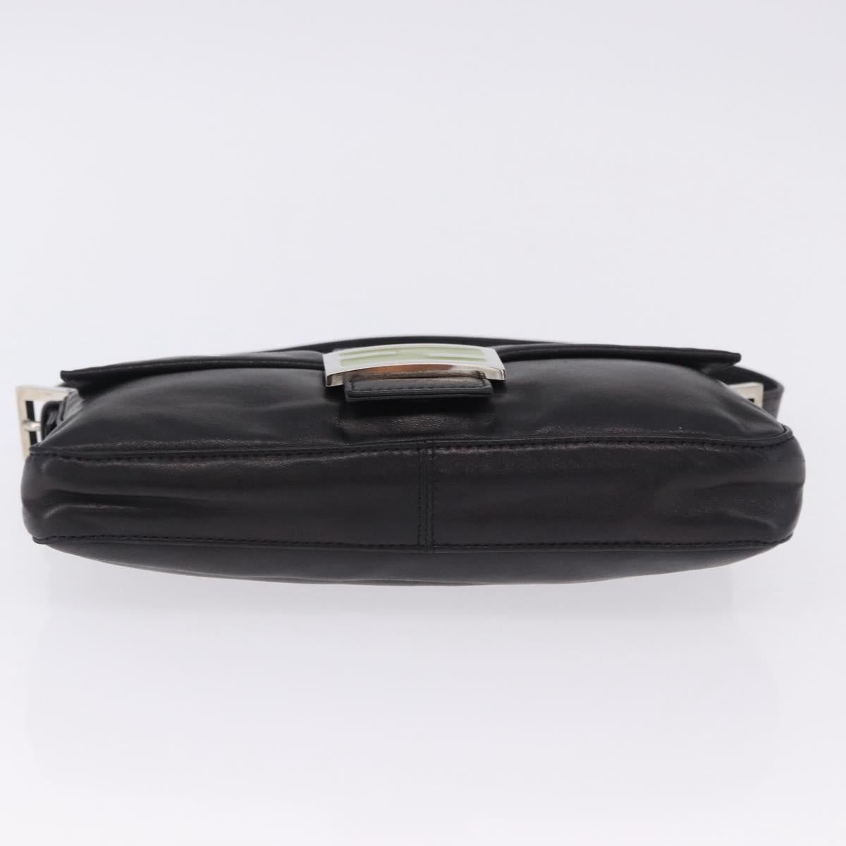 FENDI Mamma Baguette Shoulder Bag Leather Black Silver Auth 198301SAM