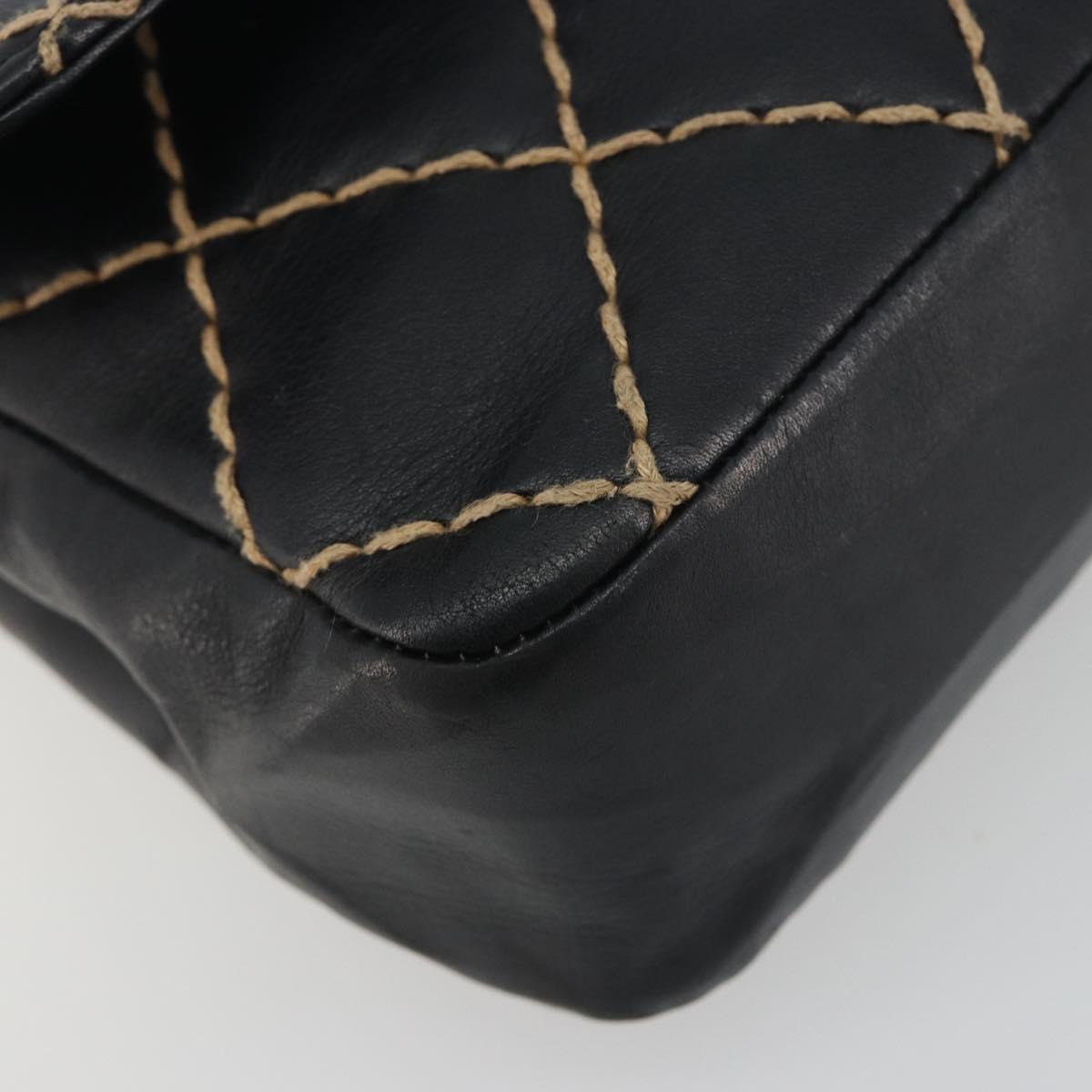 CHANEL Wild Stitch Chain Shoulder Bag Leather Black Gold CC Auth 198302V