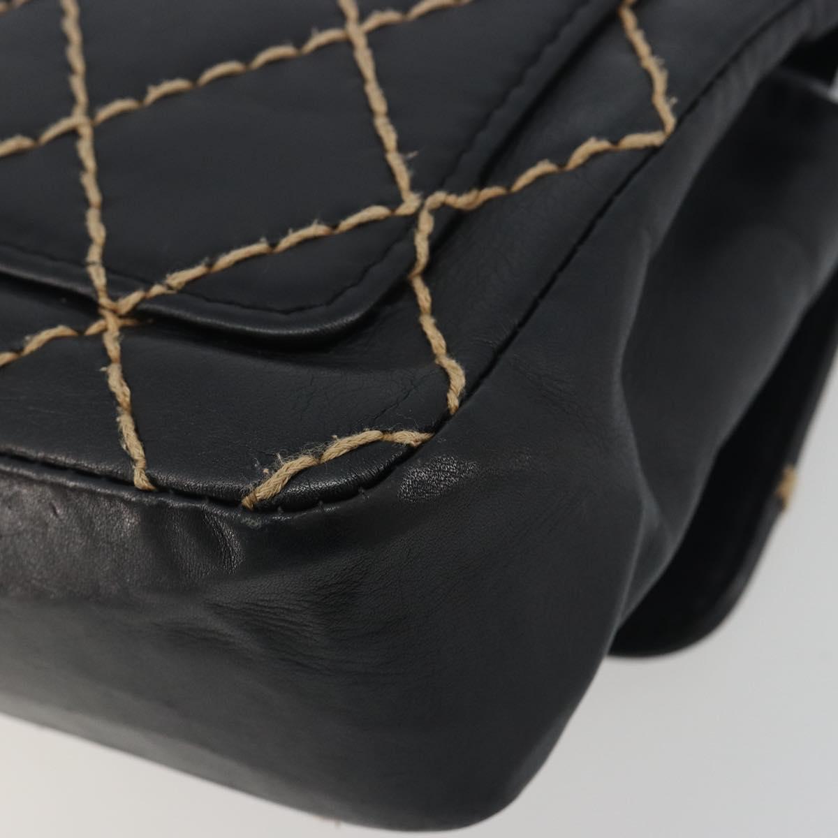 CHANEL Wild Stitch Chain Shoulder Bag Leather Black Gold CC Auth 198302V