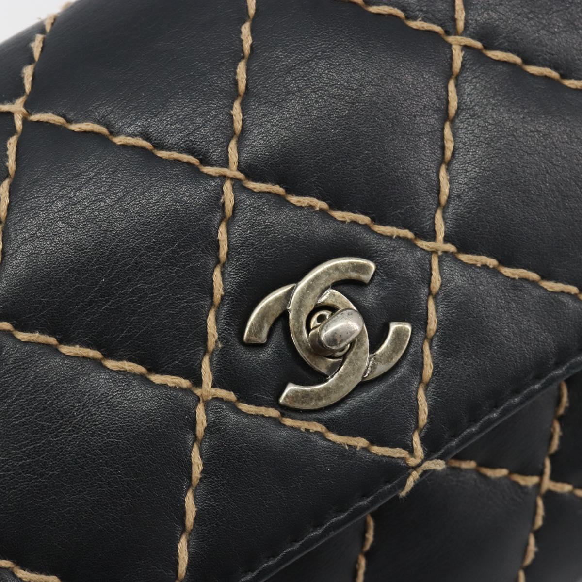 CHANEL Wild Stitch Chain Shoulder Bag Leather Black Gold CC Auth 198302V