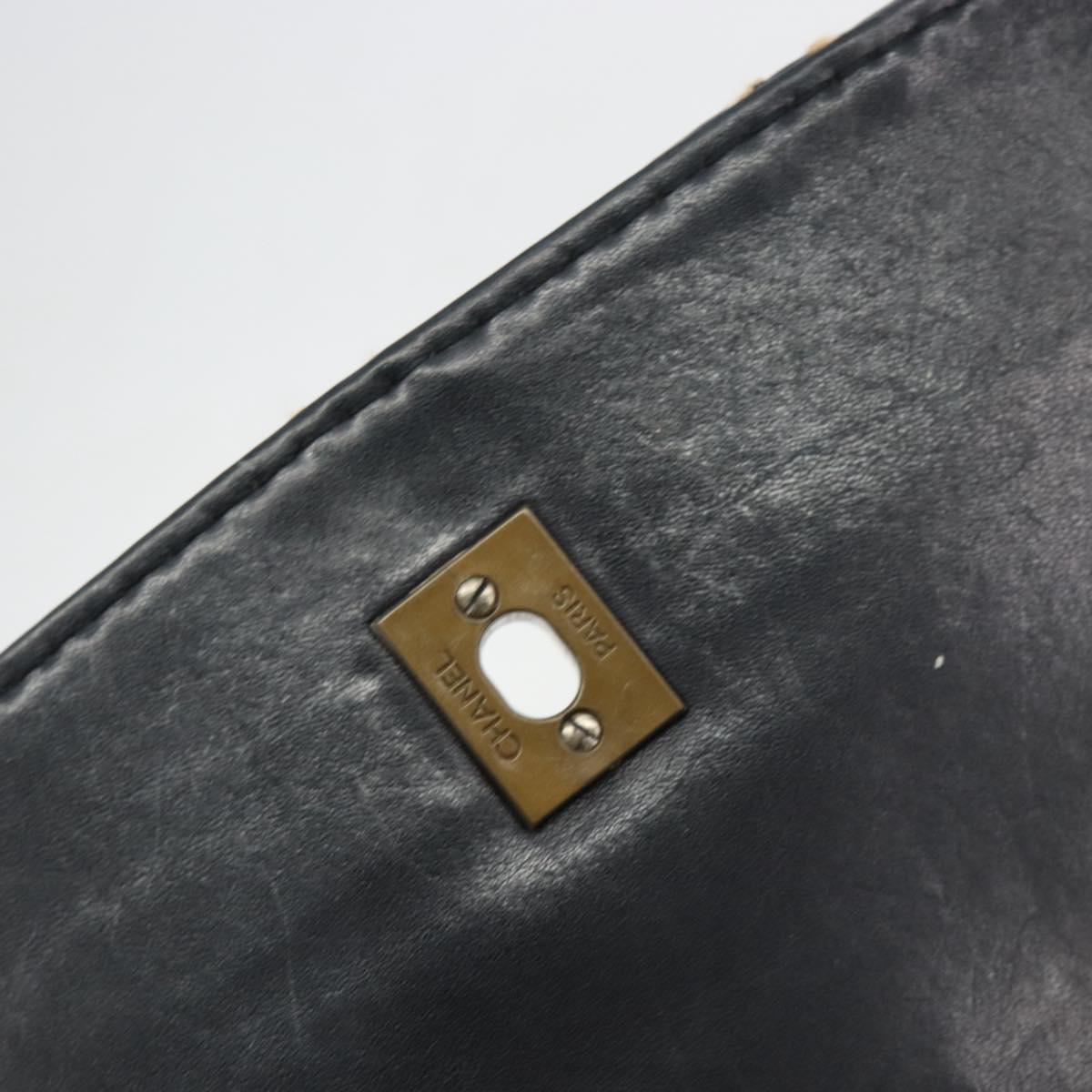 CHANEL Wild Stitch Chain Shoulder Bag Leather Black Gold CC Auth 198302V