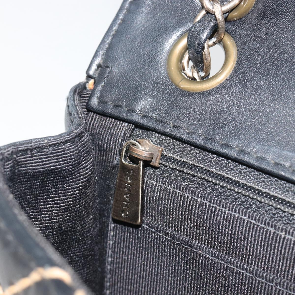 CHANEL Wild Stitch Chain Shoulder Bag Leather Black Gold CC Auth 198302V