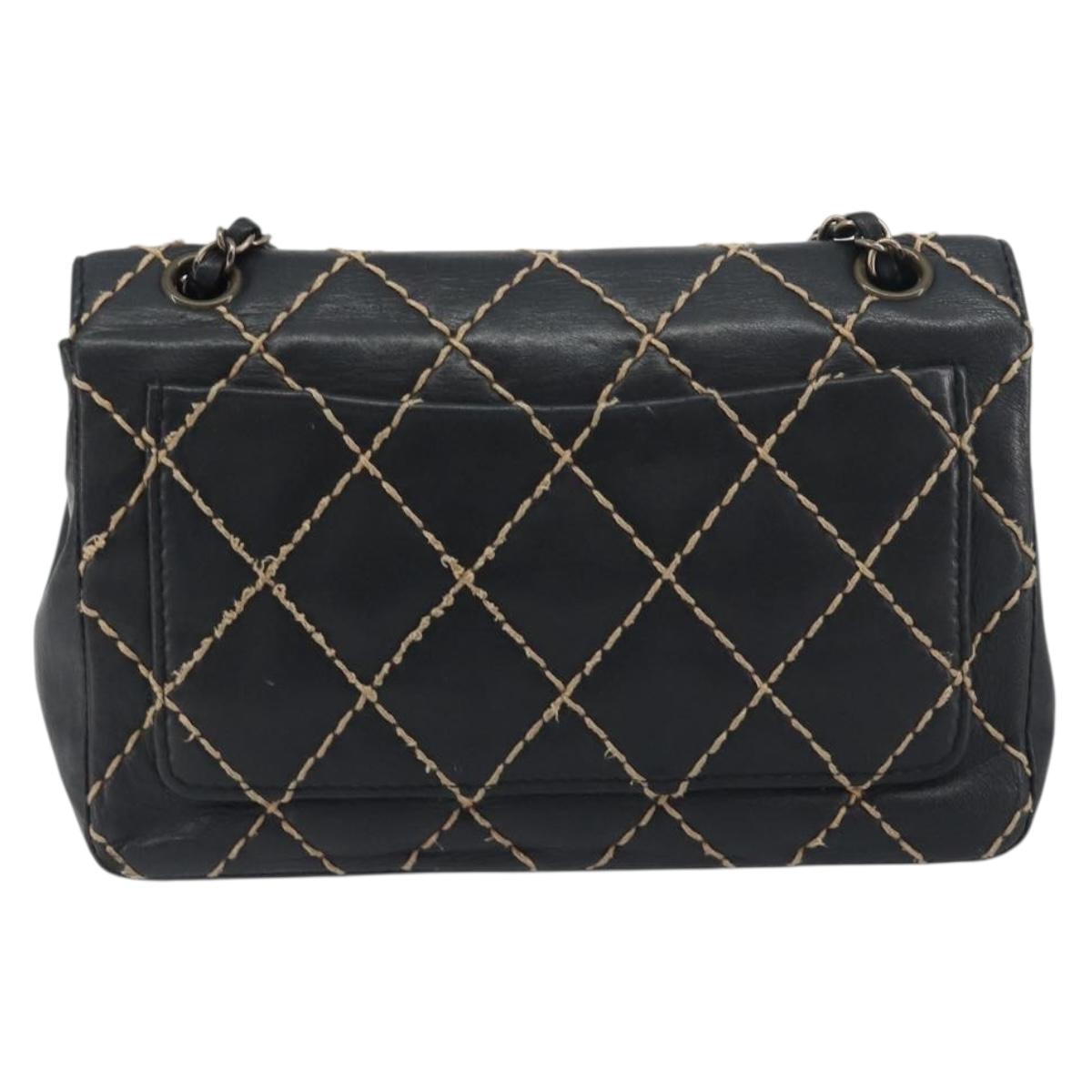 CHANEL Wild Stitch Chain Shoulder Bag Leather Black Gold CC Auth 198302V