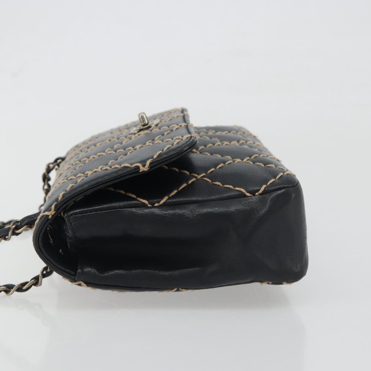 CHANEL Wild Stitch Chain Shoulder Bag Leather Black Gold CC Auth 198302V