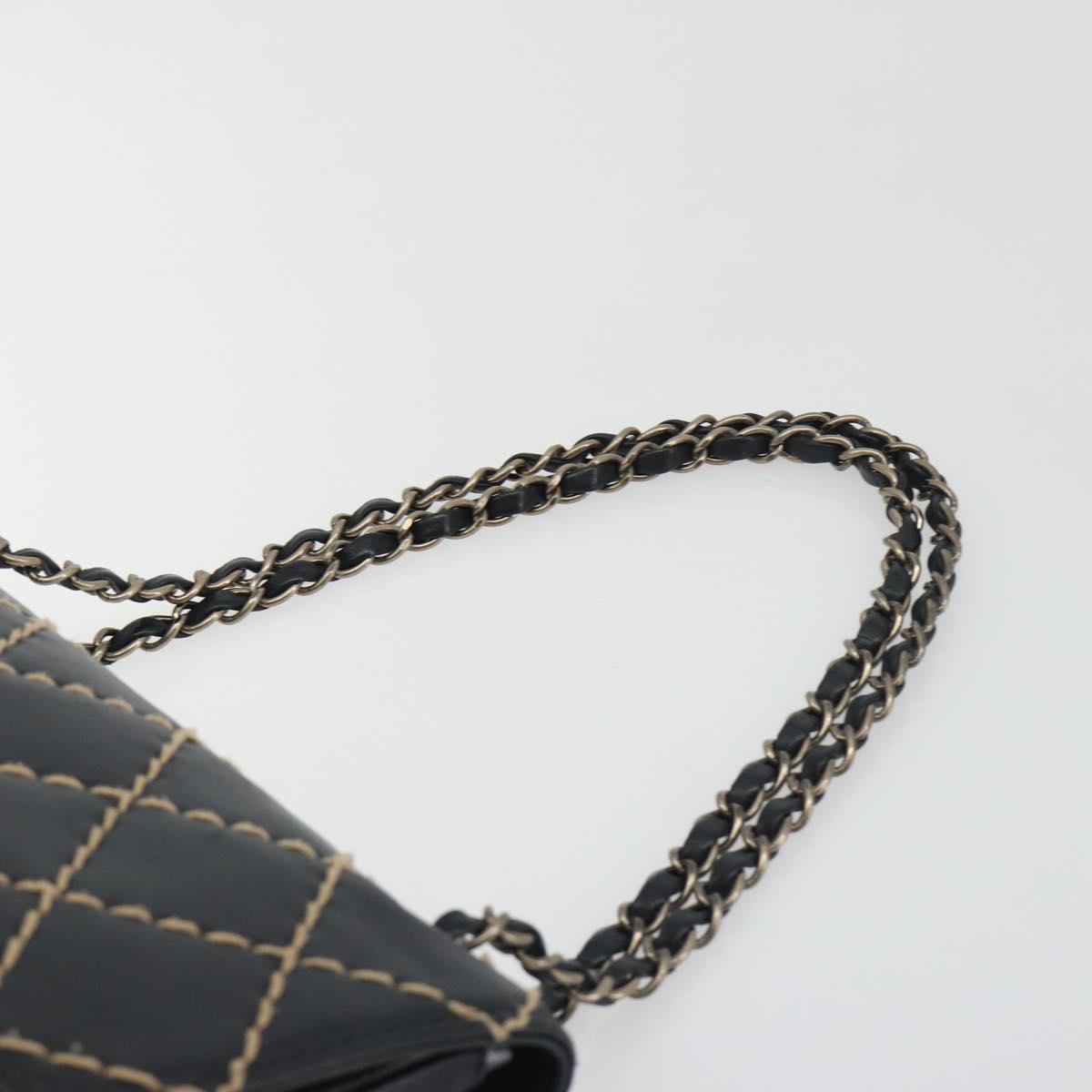 CHANEL Wild Stitch Chain Shoulder Bag Leather Black Gold CC Auth 198302V