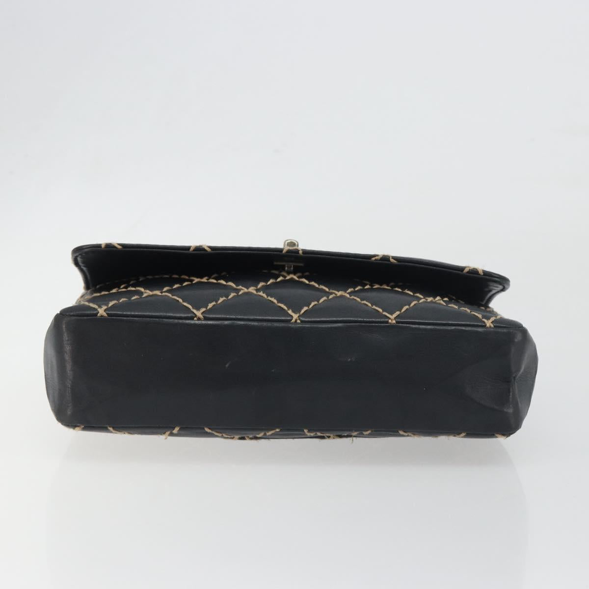 CHANEL Wild Stitch Chain Shoulder Bag Leather Black Gold CC Auth 198302V