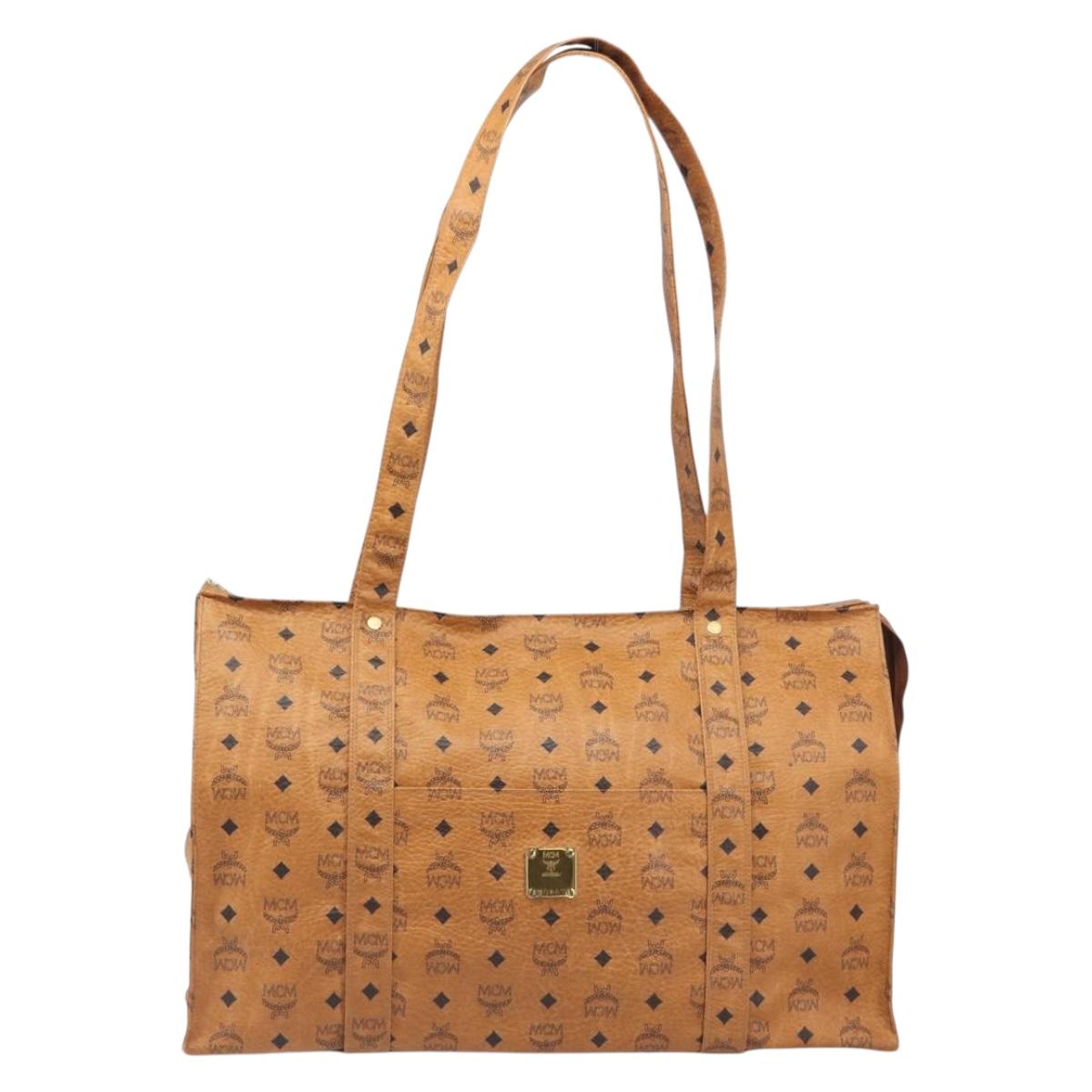 MCM Vicetos Logogram Tote Bag PVC Leather Brown Gold Auth 198306