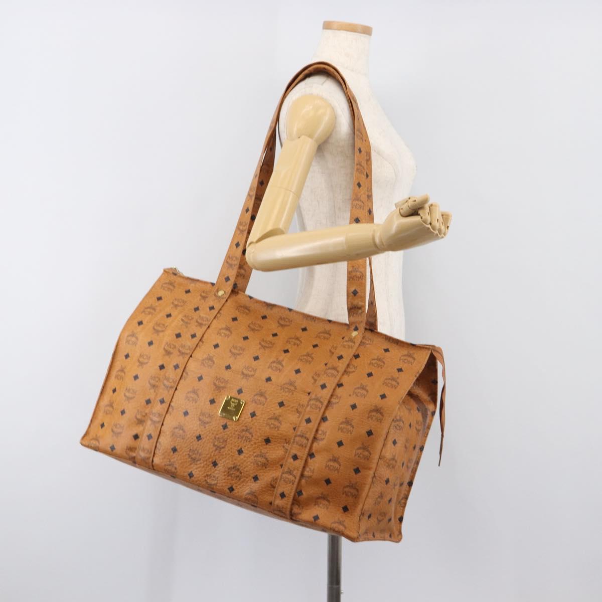 MCM Vicetos Logogram Tote Bag PVC Leather Brown Gold Auth 198306