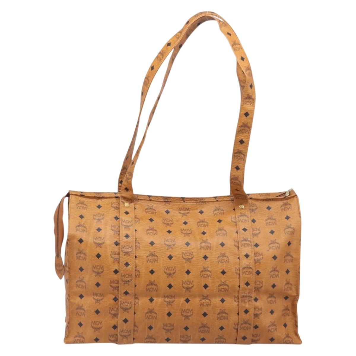 MCM Vicetos Logogram Tote Bag PVC Leather Brown Gold Auth 198306