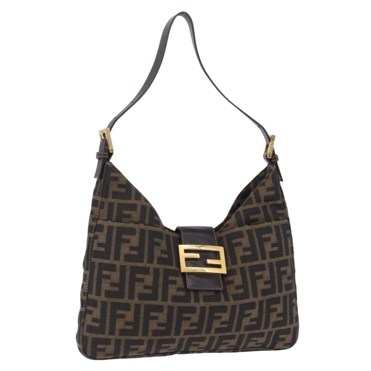 FENDI Zucca Canvas Mamma Baguette Shoulder Bag Brown Gold Tone Auth 198310V