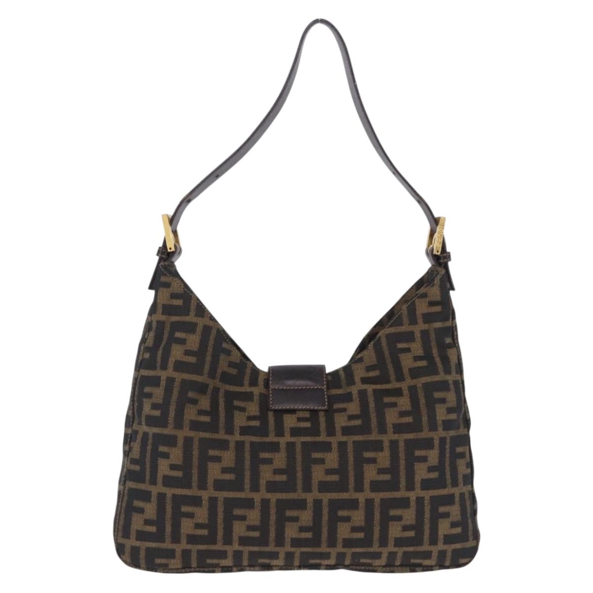 FENDI Zucca Canvas Mamma Baguette Shoulder Bag Brown Gold Tone Auth 198310V
