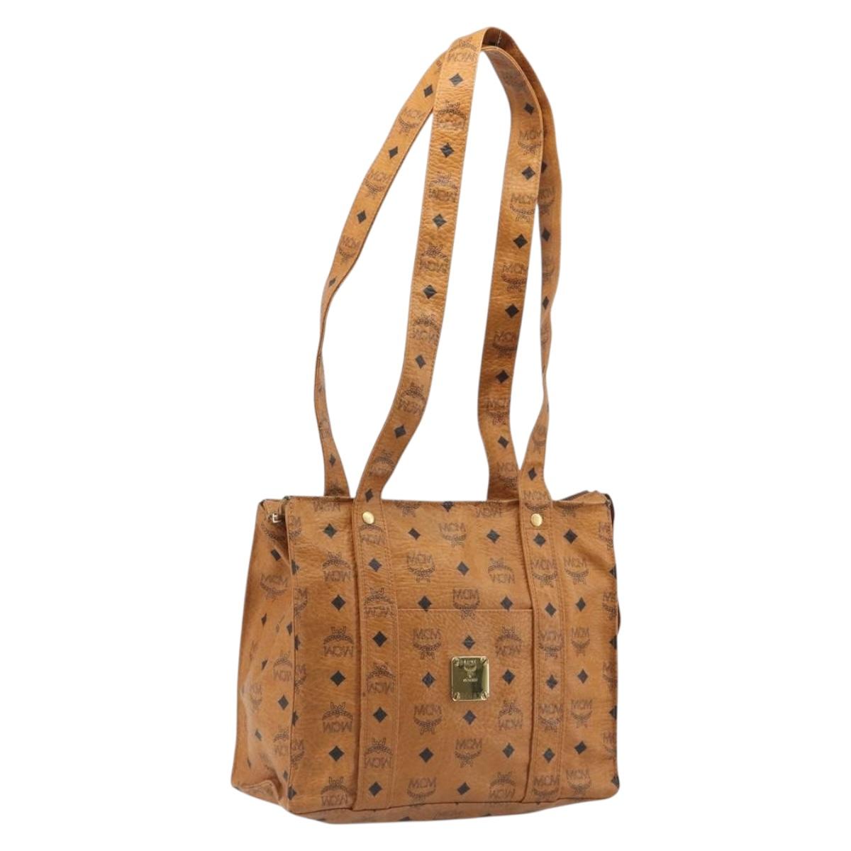 MCM Vicetos Logogram Tote Bag PVC Leather Brown Gold Auth 198311