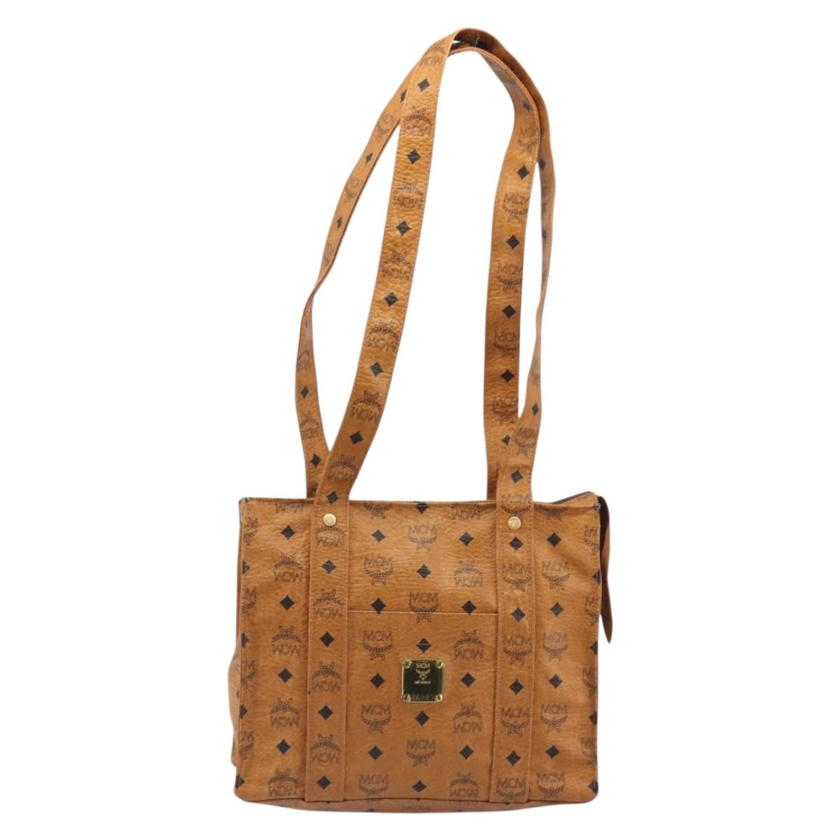 MCM Vicetos Logogram Tote Bag PVC Leather Brown Gold Auth 198311