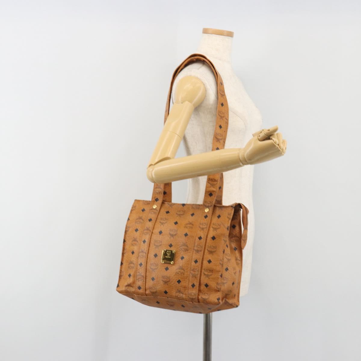 MCM Vicetos Logogram Tote Bag PVC Leather Brown Gold Auth 198311