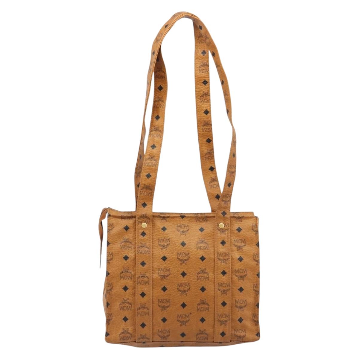 MCM Vicetos Logogram Tote Bag PVC Leather Brown Gold Auth 198311