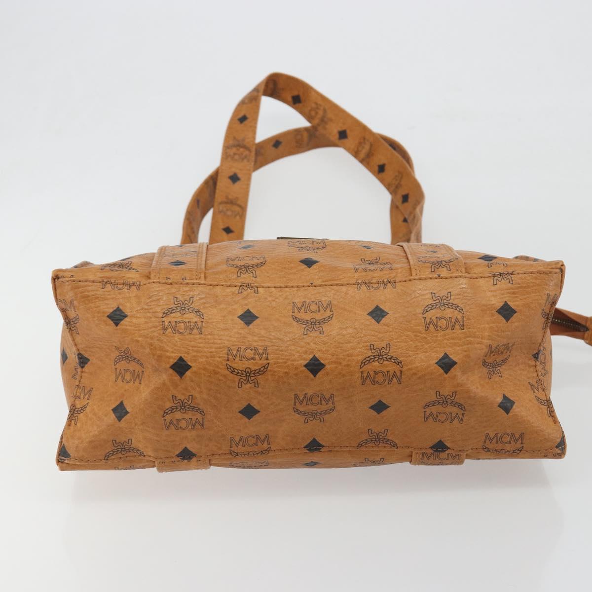 MCM Vicetos Logogram Tote Bag PVC Leather Brown Gold Auth 198311