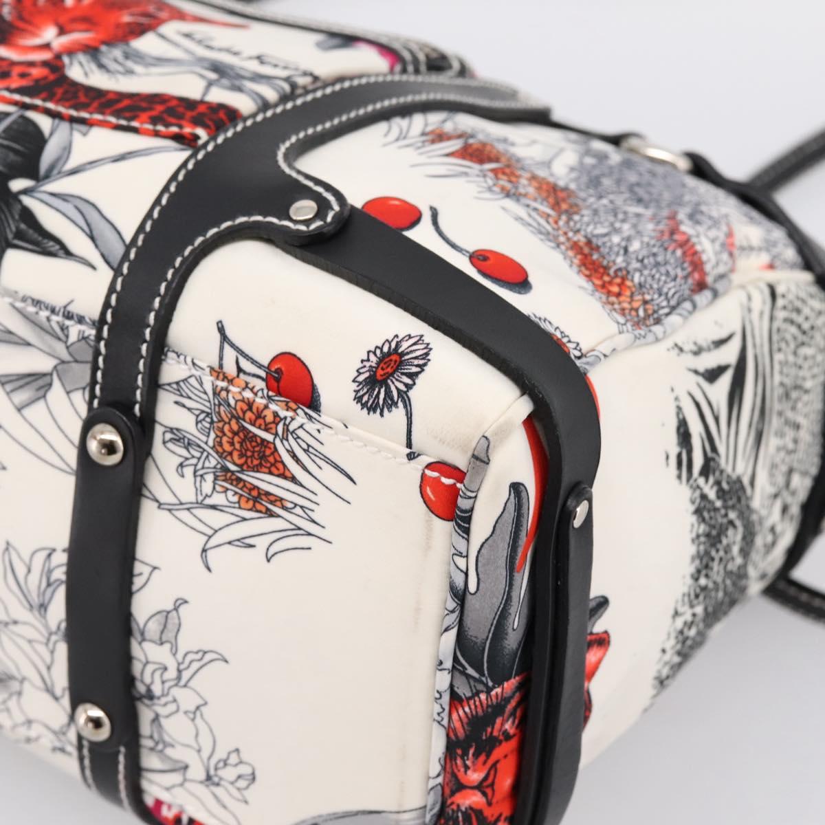 Salvatore Ferragamo Hand Bag Canvas 2way White Silver Auth 198313A