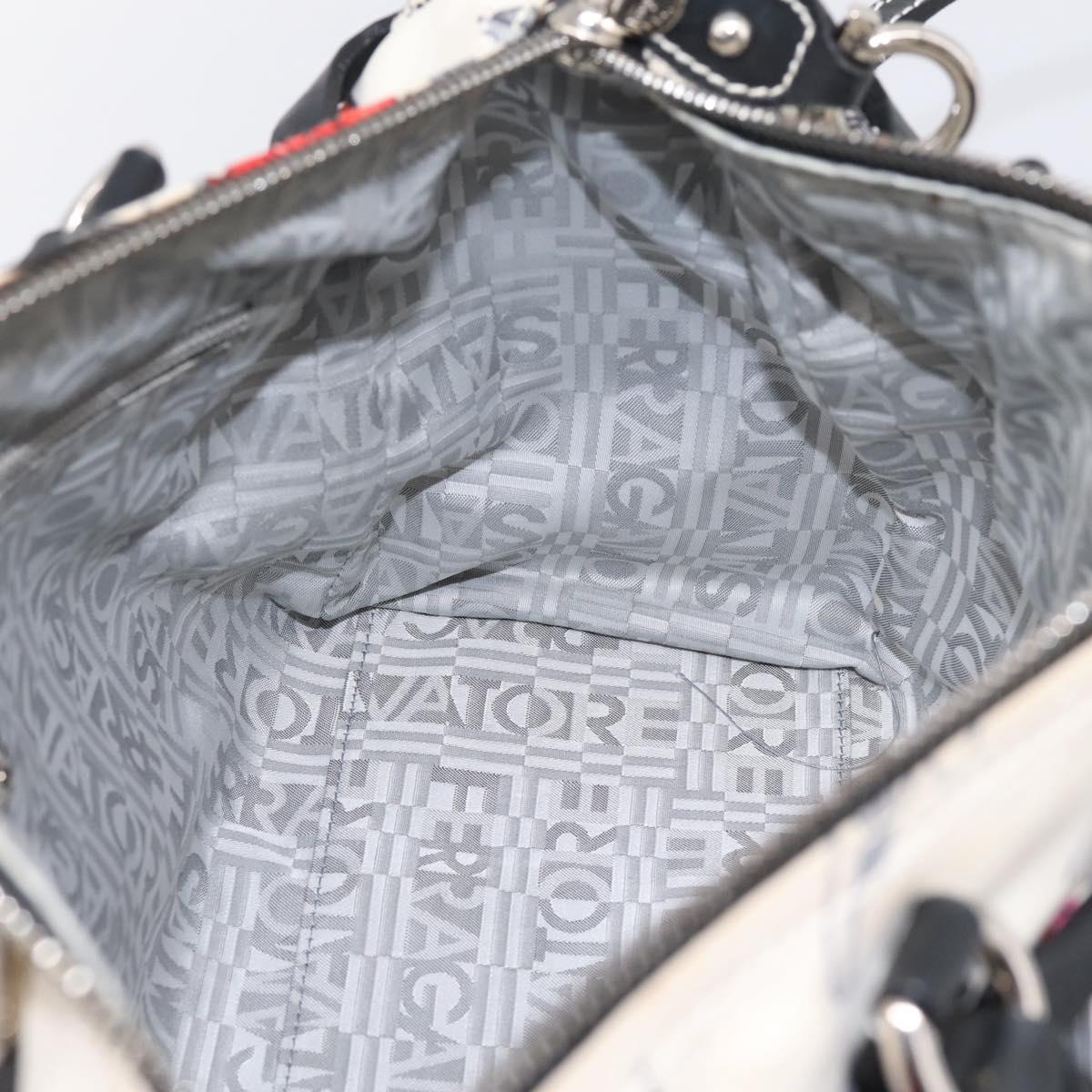 Salvatore Ferragamo Hand Bag Canvas 2way White Silver Auth 198313A