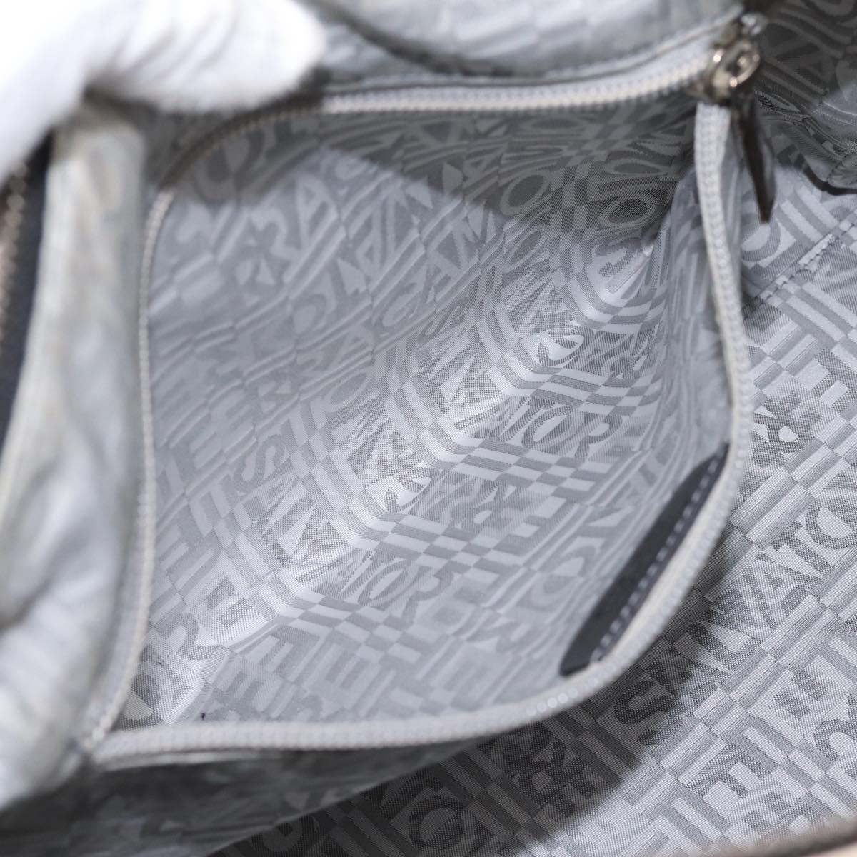 Salvatore Ferragamo Hand Bag Canvas 2way White Silver Auth 198313A