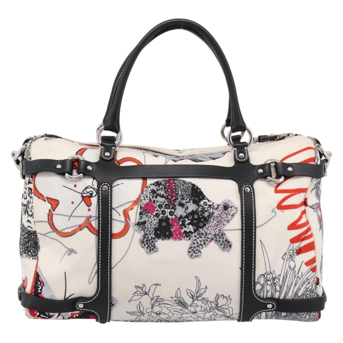 Salvatore Ferragamo Hand Bag Canvas 2way White Silver Auth 198313A