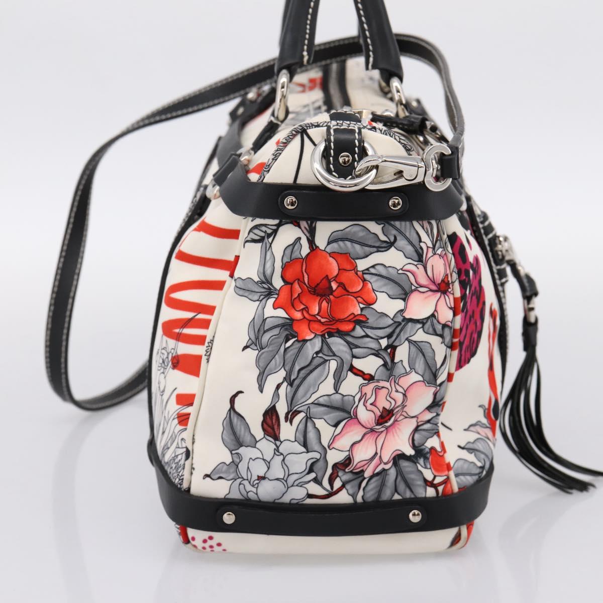 Salvatore Ferragamo Hand Bag Canvas 2way White Silver Auth 198313A
