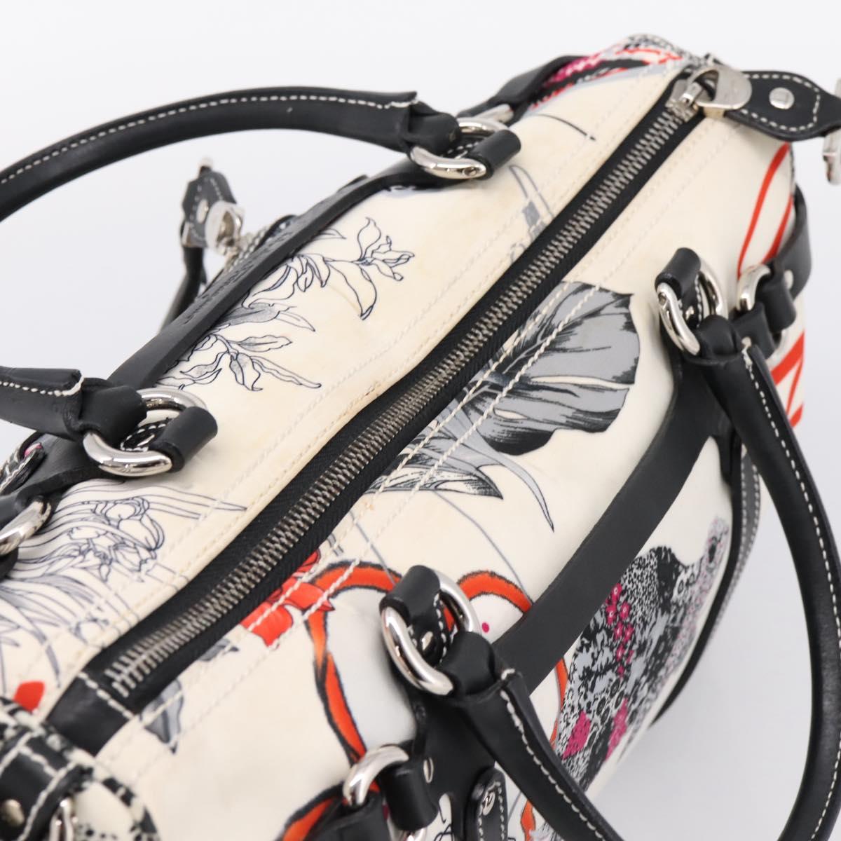 Salvatore Ferragamo Hand Bag Canvas 2way White Silver Auth 198313A